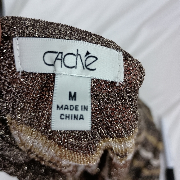 CACHE Western Brown Tan Chevron Stretchy Knit Top (#1,375) - Picture 2 of 7